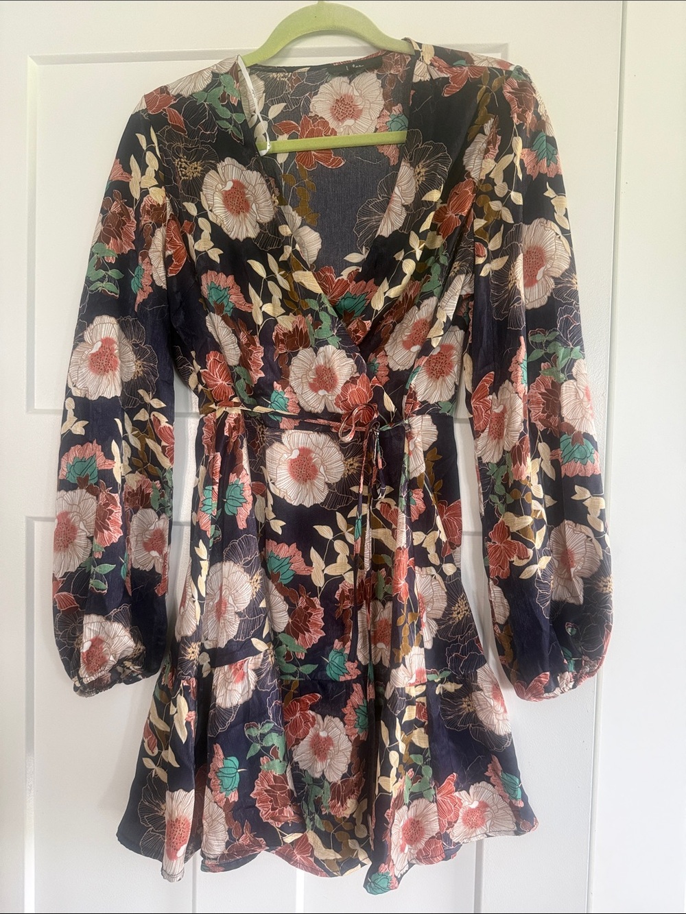 Lulu's Black Floral Wrap Mini Dress - Multi Floral